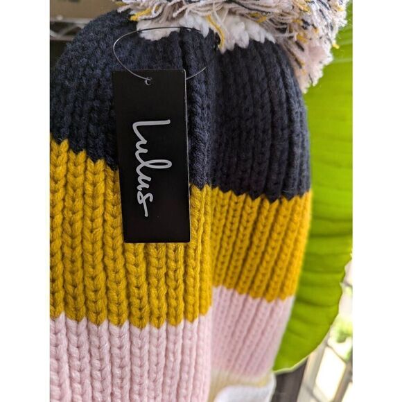 Lulu's Annalise multi color block pom pom beanie - Picture 2 of 4